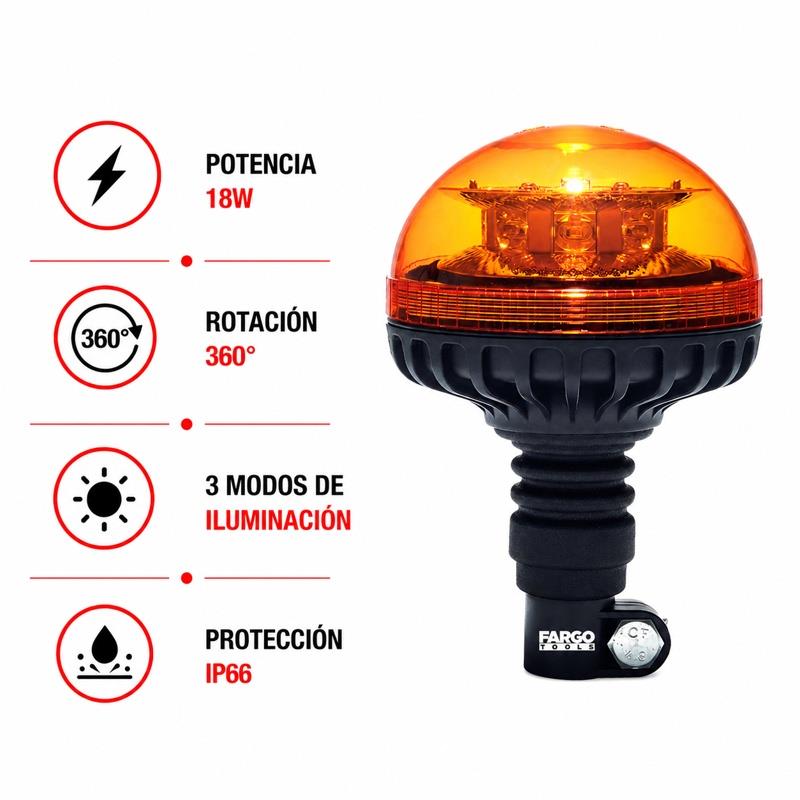 GIROFARO ROTATIVO LUZ DE ADVERTENCIA LED 18W 12/24V FARGO TOOLS FT1470 - Imagen 3
