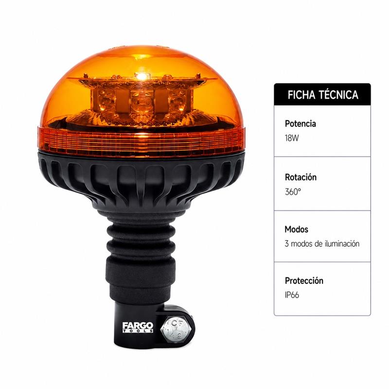 GIROFARO ROTATIVO LUZ DE ADVERTENCIA LED 18W 12/24V FARGO TOOLS FT1470 - Imagen 5
