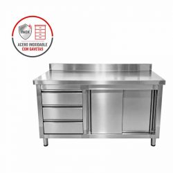MESA ARMARIO CON GAVETAS INOX 120X60X85CM LARRYHOUSE LH2338
