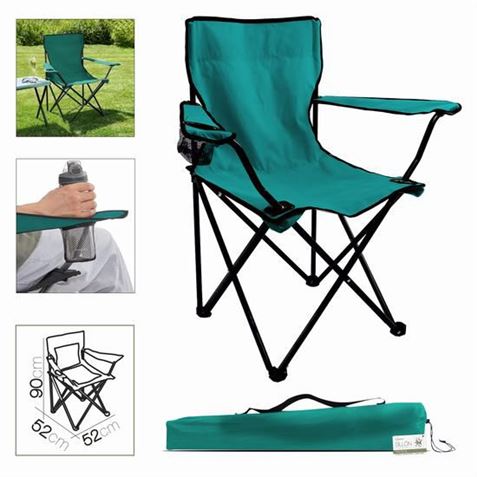 SILLA CAMPING PLEGABLE 52X52X90CM TURQUESA 10047 SILLAS PLEGABLES CAMPER CAMPING CARAVANAS FURGONES FURGONETAS