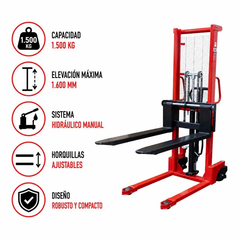 APILADOR MANUAL 1.500KGS ELEVACION 1.600MM FARGO TOOLS FT1517 - Imagen 3