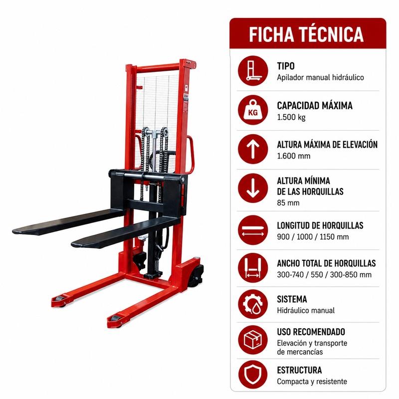 APILADOR MANUAL 1.500KGS ELEVACION 1.600MM FARGO TOOLS FT1517 - Imagen 7
