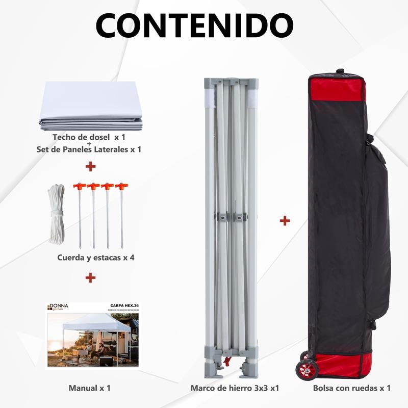 CARPA HEX.36 METAL CON PAREDES BLANCA 3X3M DONNA GARDEN DG1460 - Imagen 10