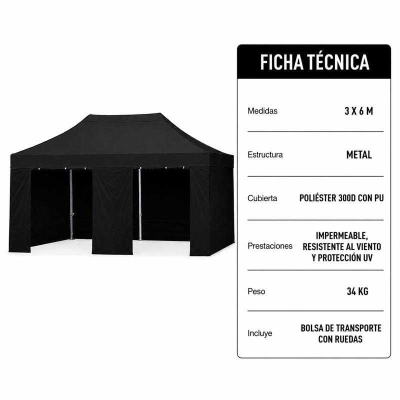 CARPA HEX.36 METAL CON PAREDES NEGRA 3X6M DONNA GARDEN DG1463 - Imagen 11