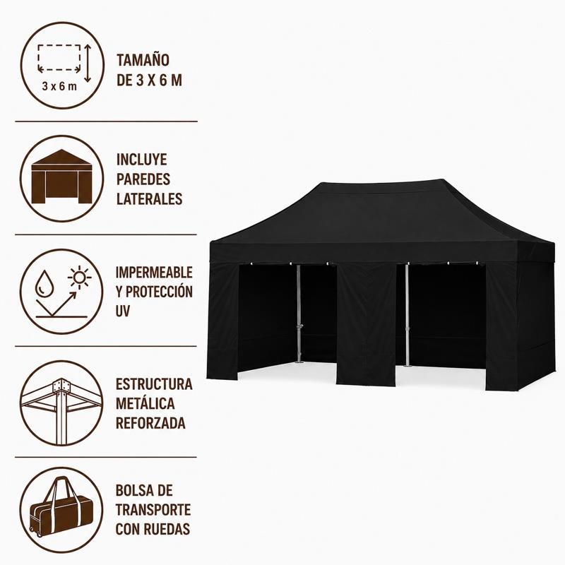 CARPA HEX.36 METAL CON PAREDES NEGRA 3X6M DONNA GARDEN DG1463 - Imagen 3