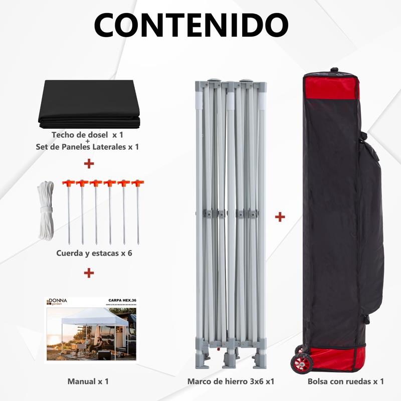 CARPA HEX.36 METAL CON PAREDES NEGRA 3X6M DONNA GARDEN DG1463 - Imagen 9