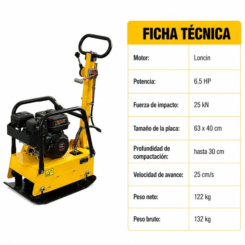 COMPACTADORA GASOLINA 6.5HP 73X45CM TAKUMA TK317 - Imagen 8