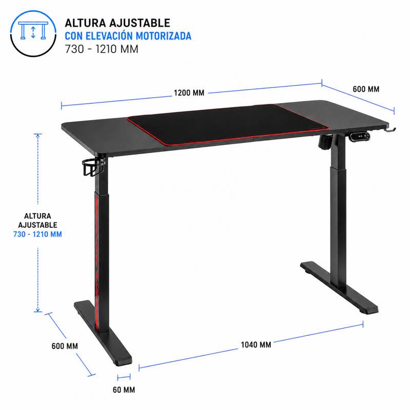 MESA GAMING RGB MOTORIZADA TB950 VOLTEN VL1623 - Imagen 6