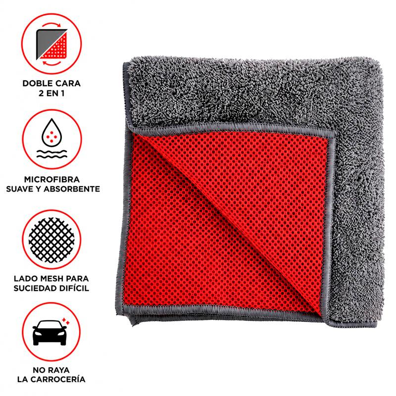 PAÑO DE LAVADO DOBLE CARA MICROFIBRA 40X40CM FARGO TOOLS FT1501 - Imagen 3
