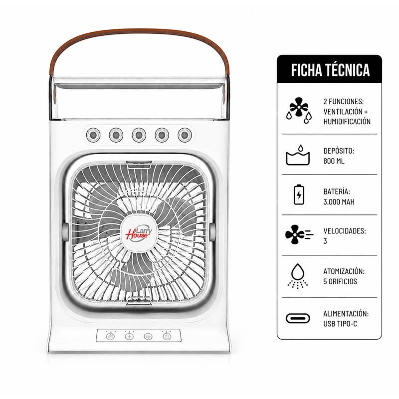 VENTILADOR PORTATIL DE BATERIA CON NEBULIZADOR 10W LARRYHOUSE LH2381 - Imagen 5
