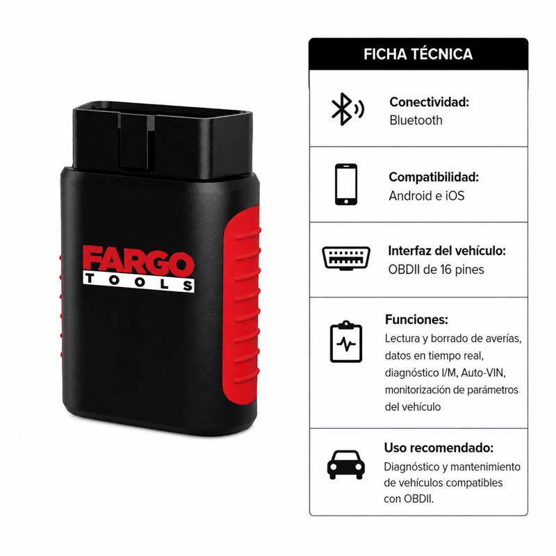 CONECTOR DIAGNOSIS OBD2 BLUETOOTH FARGO TOOLS FT1509 - Imagen 5