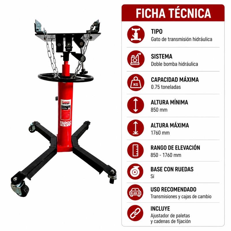 GATO DE TRANSMISION HIDRAULICA 0.5TON DOBLE BOMBA 850-1760MM FARGO TOOLS FT1526 - Imagen 6