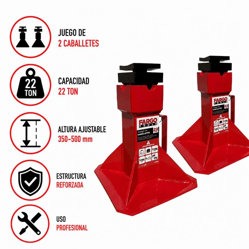 JUEGO 2 PCS CABALLETES 22 TON 350-500MM FARGO TOOLS FT1530 - Imagen 3