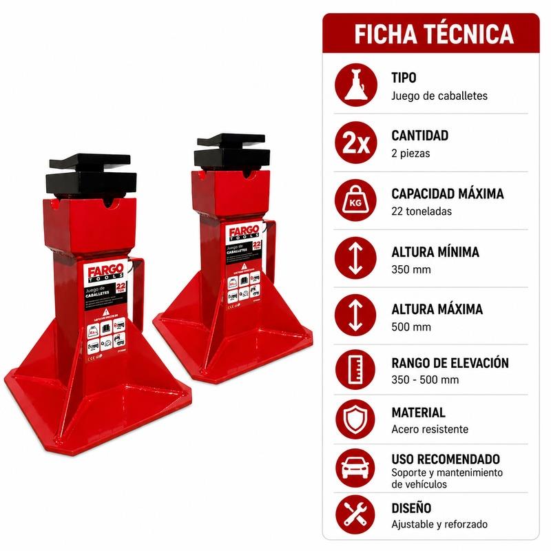 JUEGO 2 PCS CABALLETES 22 TON 350-500MM FARGO TOOLS FT1530 - Imagen 6
