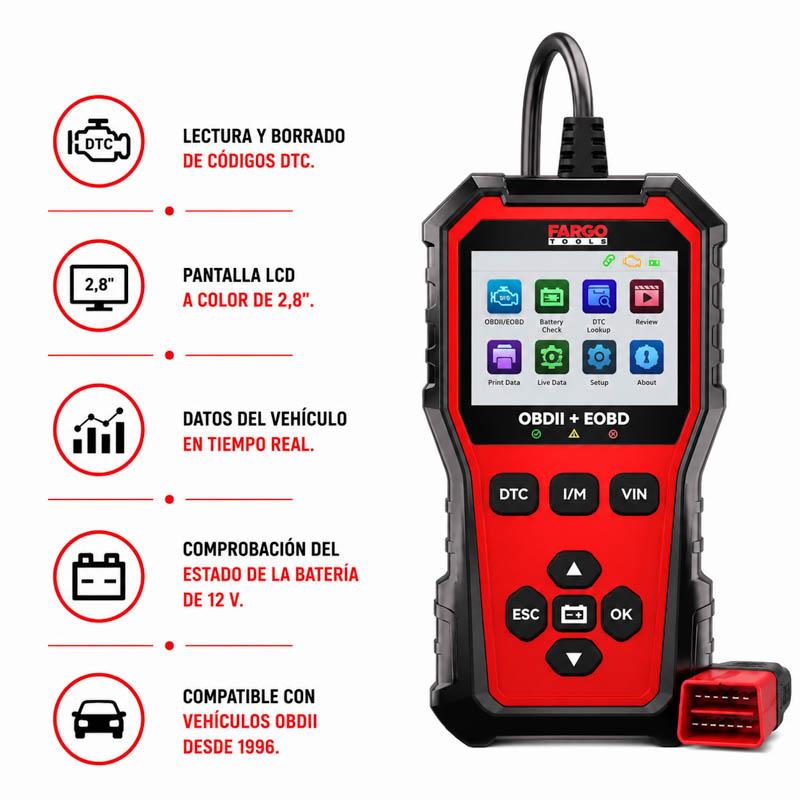 MAQUINA DIAGNOSIS OBD2 + EOBD CON PANTALLA 2.8" FARGO TOOLS FT1510 - Imagen 3