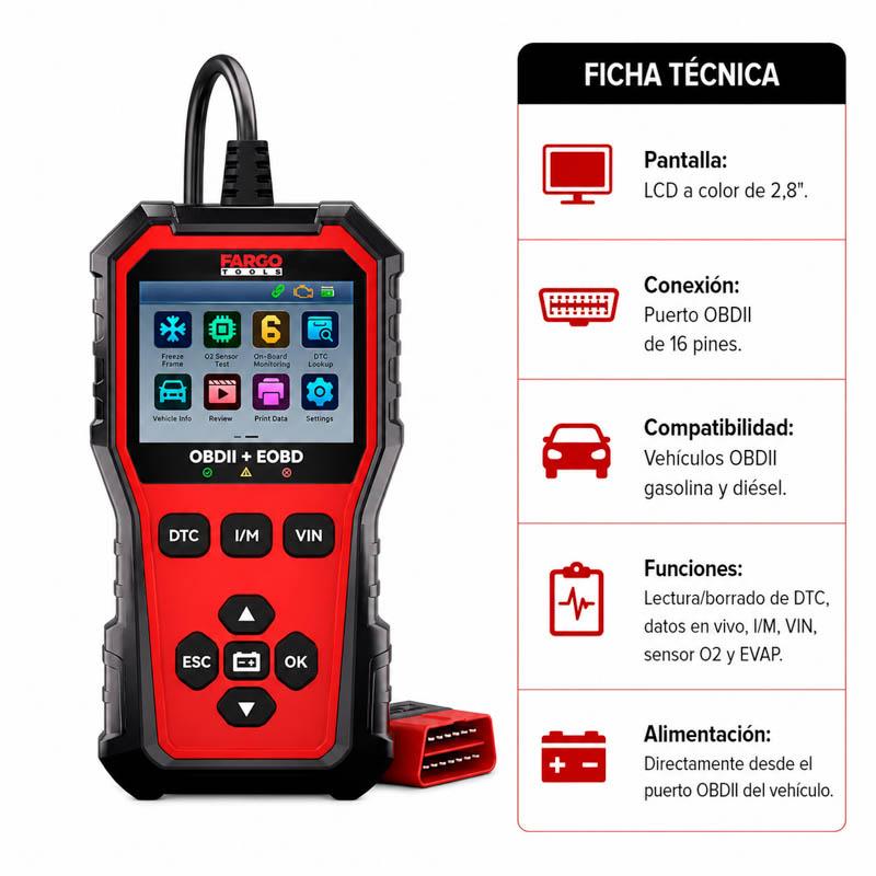 MAQUINA DIAGNOSIS OBD2 + EOBD CON PANTALLA 2.8" FARGO TOOLS FT1510 - Imagen 5