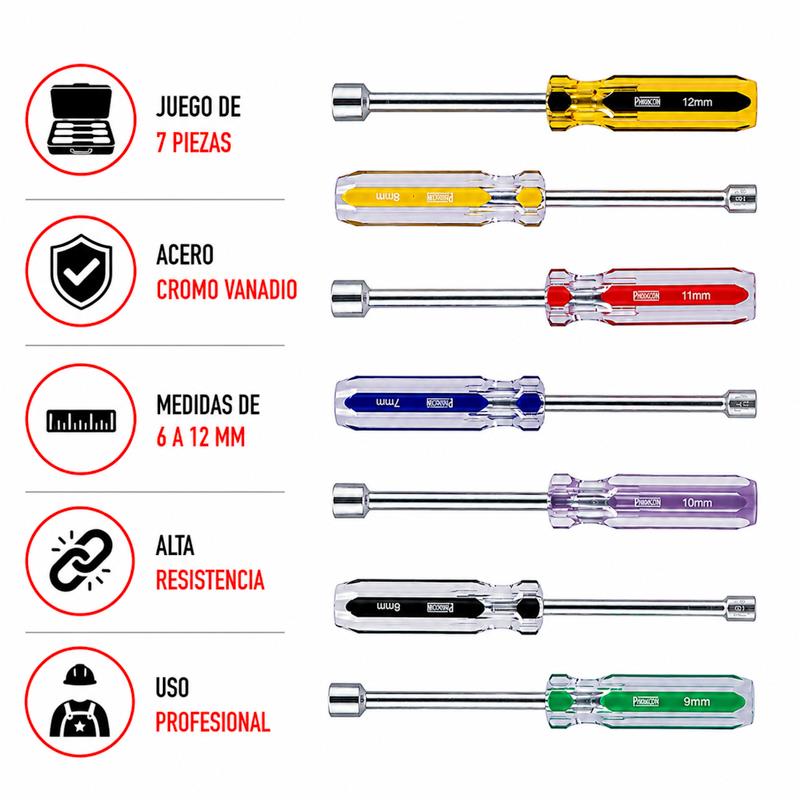 JUEGO DESTORNILLADORES DE VASO 7 PCS PAMACON PM1906 - Imagen 3