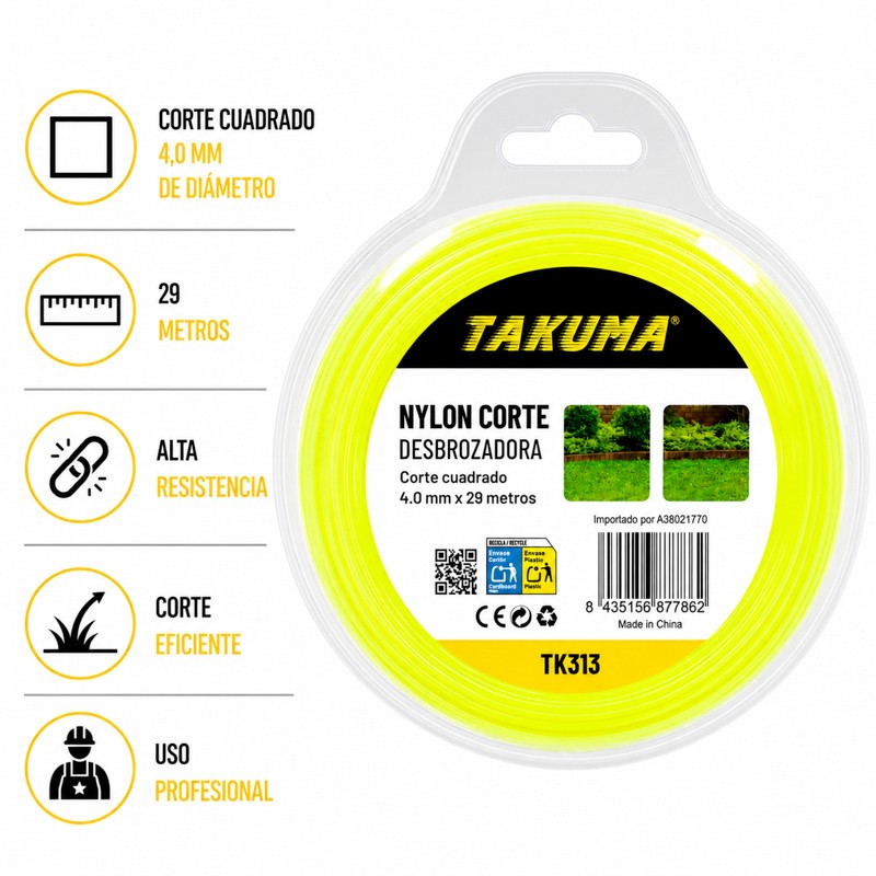 NYLON CORTE DESBROZADORA CUADRADO 4.0MMX29M TAKUMA TK313 - Imagen 3
