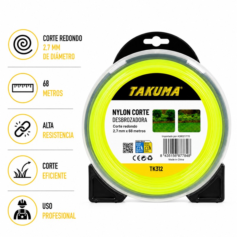 NYLON CORTE DESBROZADORA REDONDO 2.7MMX68M TAKUMA TK312 - Imagen 3