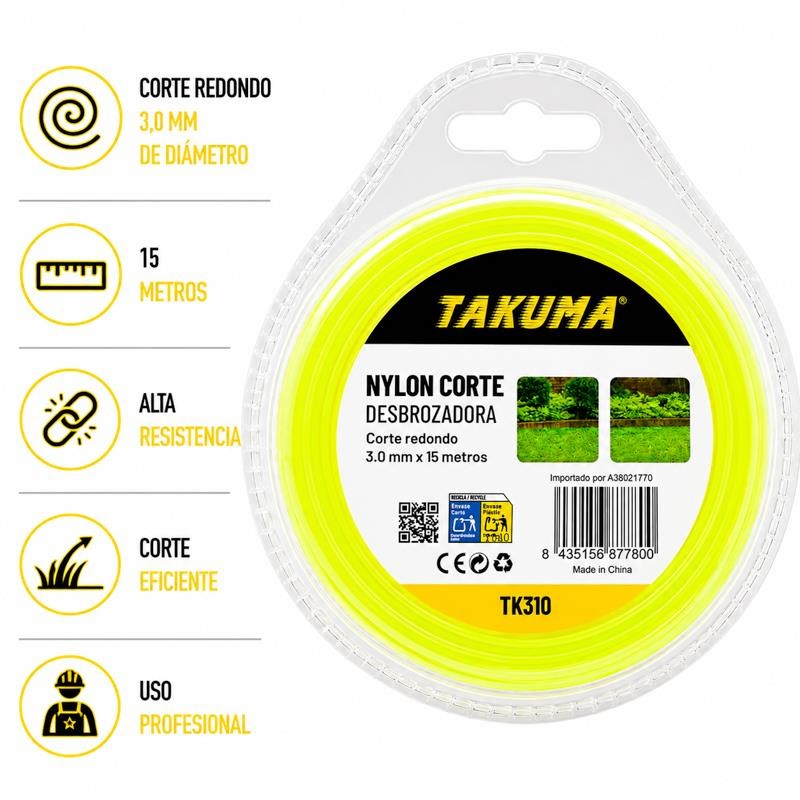 NYLON CORTE DESBROZADORA REDONDO 3.0MMX15M TAKUMA TK310 - Imagen 2