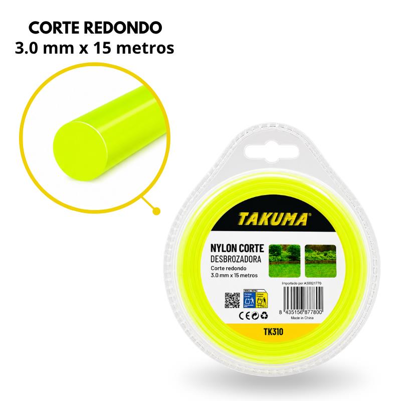NYLON CORTE DESBROZADORA REDONDO 3.0MMX15M TAKUMA TK310 NYLONS RECORTADOS PARA DESBROZADORAS CORTASETOS