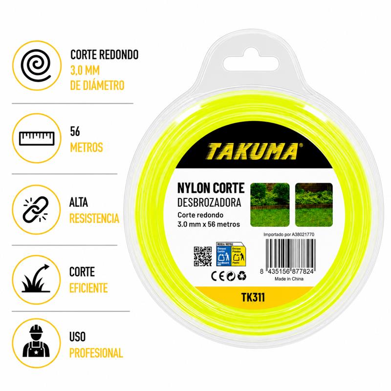 NYLON CORTE DESBROZADORA REDONDO 3.0MMX56M TAKUMA TK311 - Imagen 3