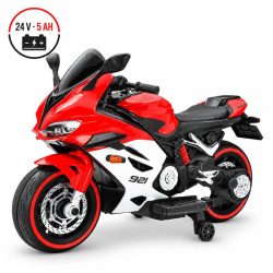 MOTO ELECTRICA INFANTIL ROJA-BLANCA 24V 5AH CON RUEDAS AUXILIARES 62583
