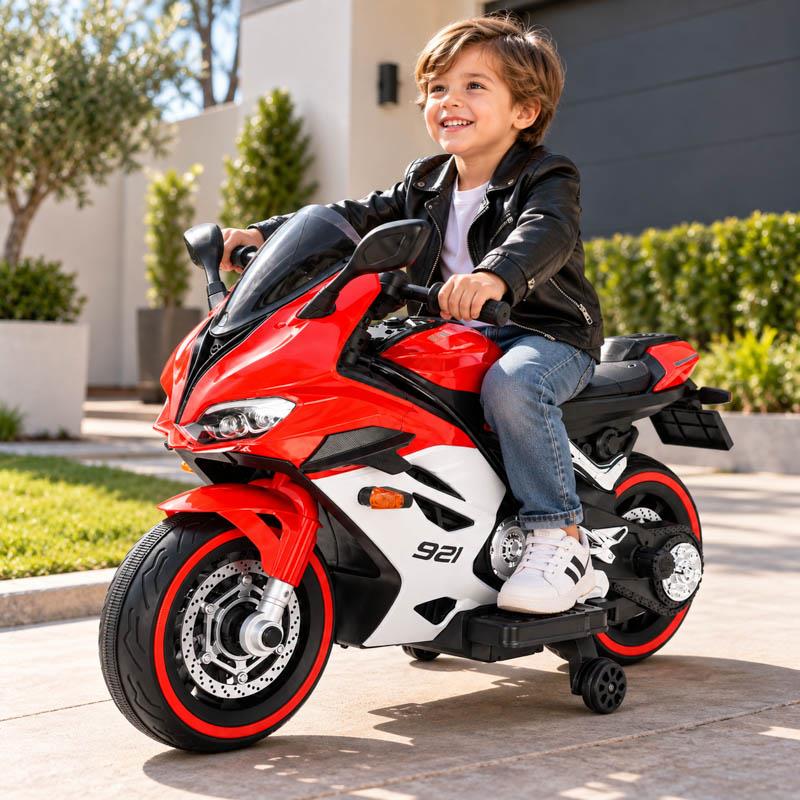 MOTO ELECTRICA INFANTIL ROJA-BLANCA 24V 5AH CON RUEDAS AUXILIARES 62583 - Imagen 6