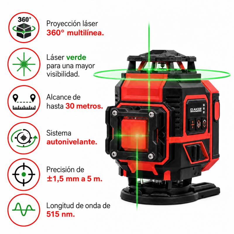 NIVEL LASER 360º MULTILINEA 30 METROS AICER AC1890 - Imagen 3