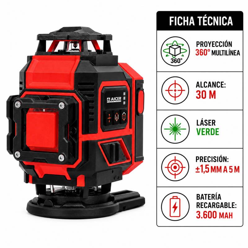 NIVEL LASER 360º MULTILINEA 30 METROS AICER AC1890 - Imagen 6