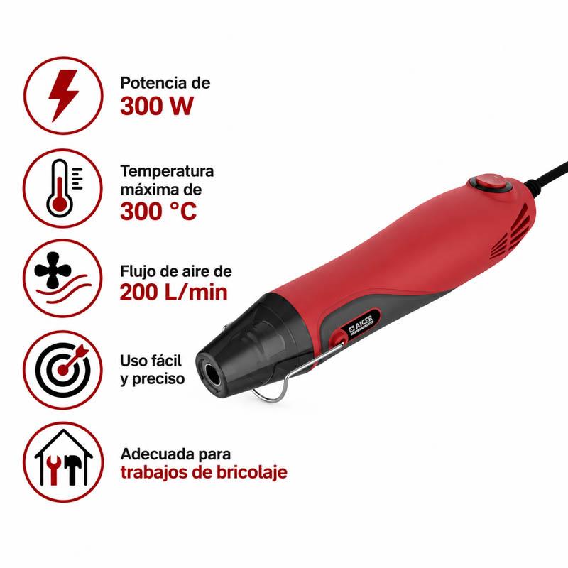 PISTOLA AIRE CALIENTE 300W AICER AC1850 - Imagen 3