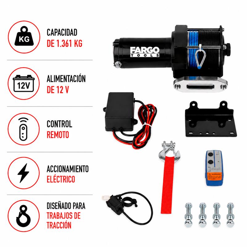 WINCHE ELECTRICO CONTROL REMOTO 12V 1.361KGS FARGO TOOLS FT1586 - Imagen 3