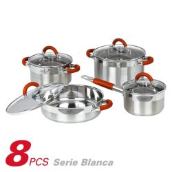 BATERIA DE COCINA INOX SERIE BLANCA 8PCS LARRYHOUSE LH2283