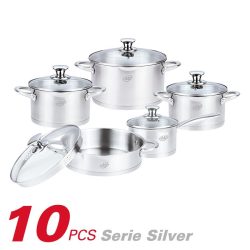 BATERIA DE COCINA INOX SERIE SILVER 10PCS LARRYHOUSE LH2282