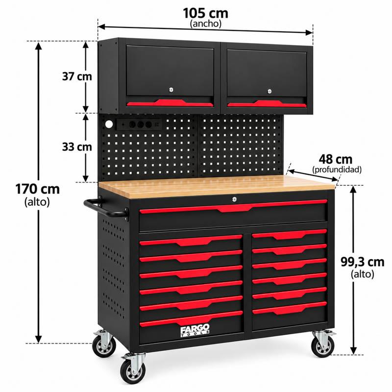 CARRO HERRAMIENTAS XXL CON PANEL 471PCS 170X105X48CM FARGO TOOLS FT1592 - Imagen 11