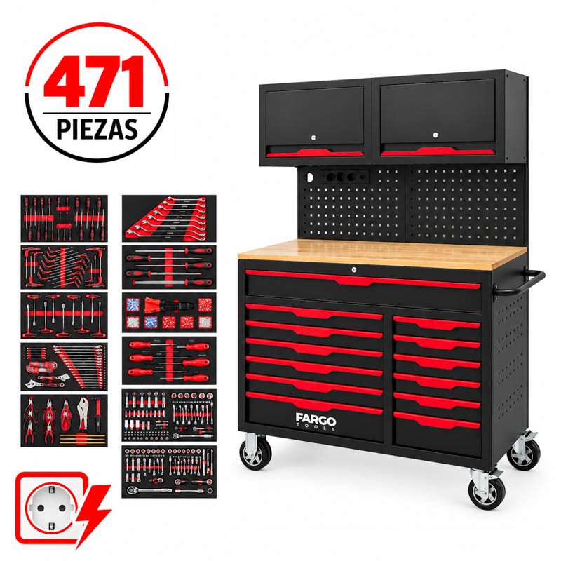 CARRO HERRAMIENTAS XXL CON PANEL 471PCS 170X105X48CM FARGO TOOLS FT1592 CARROS METALICOS CARROS DE HERRAMIENTAS EQUIPAMIENTO TALLER EQUIPAMIENTOS PARA TALLERES