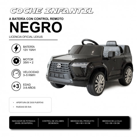 COCHE INFANTIL A BATERIA CON CONTROL REMOTO LEXUS GX550 NEGRO 33022 - Imagen 2