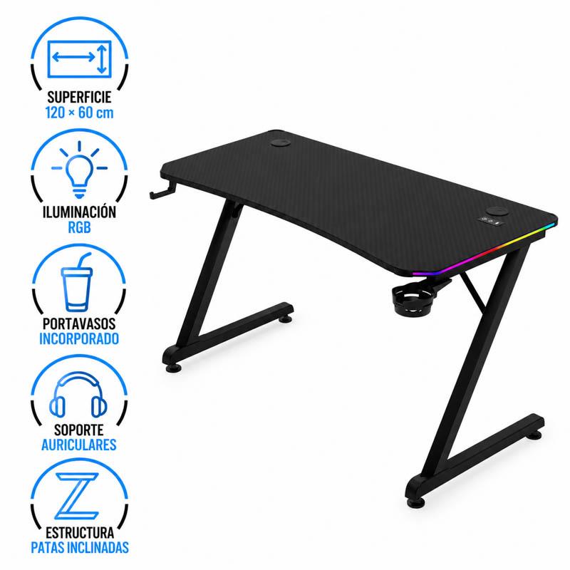 MESA GAMING TB650 CON LUZ RGB VOLTEN VL1627 - Imagen 3