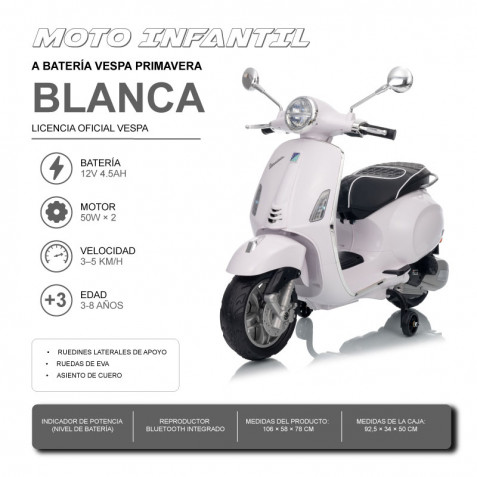 MOTO INFANTIL A BATERIA VESPA PRIMAVERA BLANCA 33018 - Imagen 2
