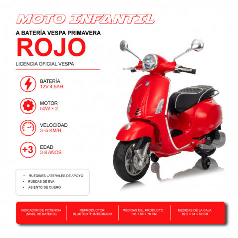 MOTO INFANTIL A BATERIA VESPA PRIMAVERA ROJA 33021 - Imagen 11
